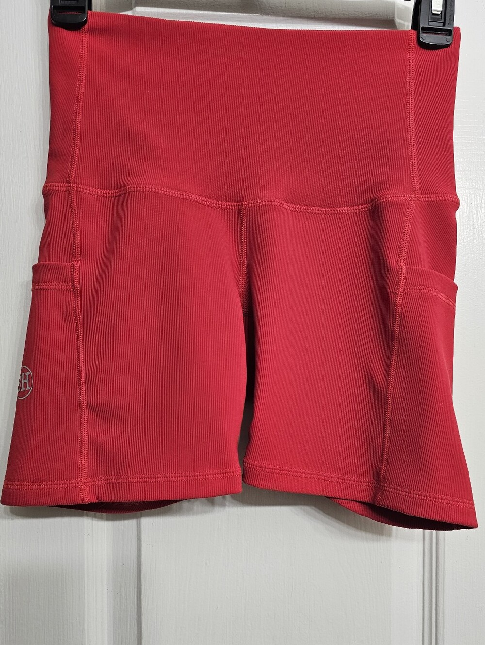 Salty Honey NWOT Bold Red Ribbed Bike Shorts W/ Slip Pockets Discontinued Size M